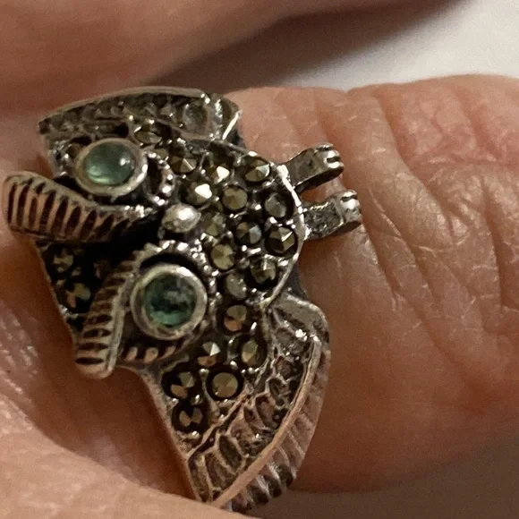 Owl Sterling and Gemstone ring size 7 - Picture 2 of 3
